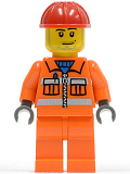 LEGO cty0113 Construction Worker - Orange Zipper, Safety Stripes, Orange Arms, Orange Legs, Red Construction Helmet, Smirk and Stubble Beard