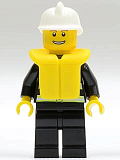 LEGO cty0116b Fire - Reflective Stripes, Black Legs, White Fire Helmet, Thin Grin with Teeth, Life Jacket