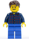 LEGO cty0177 Plaid Button Shirt, Blue Legs, Dark Brown Short Tousled Hair