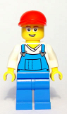 LEGO cty0178 Overalls Blue over V-Neck Shirt, Blue Legs, Red Short Bill Cap, Glasses
