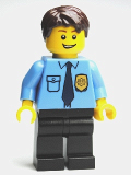 LEGO cty0216 Police - City Shirt with Dark Blue Tie and Gold Badge, Black Legs, Dark Brown Short Tousled Hair