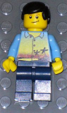 LEGO twn107 Sunset and Palm Trees - Dark Blue Legs, Black Male Hair, Crooked Smile